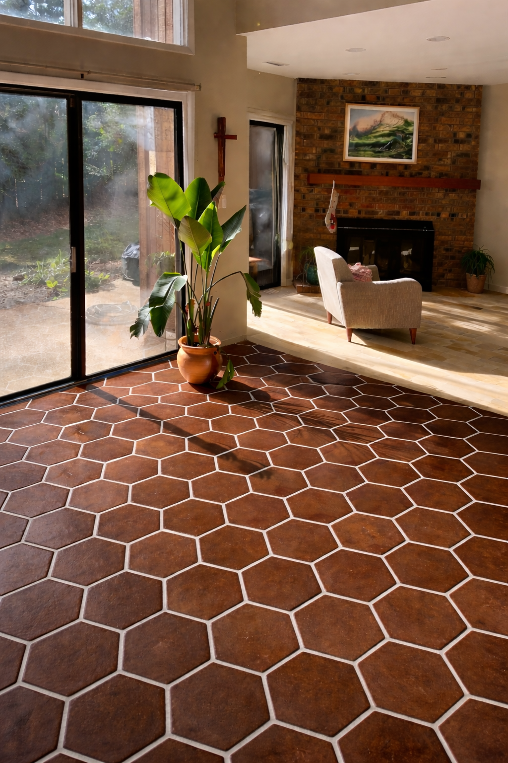 Hexagonal Clay Floor Tile Brown Clay Hexagonal Floor Tile Flexible Brick Tile & Exposed Terracotta Panel - UrbanClay India
