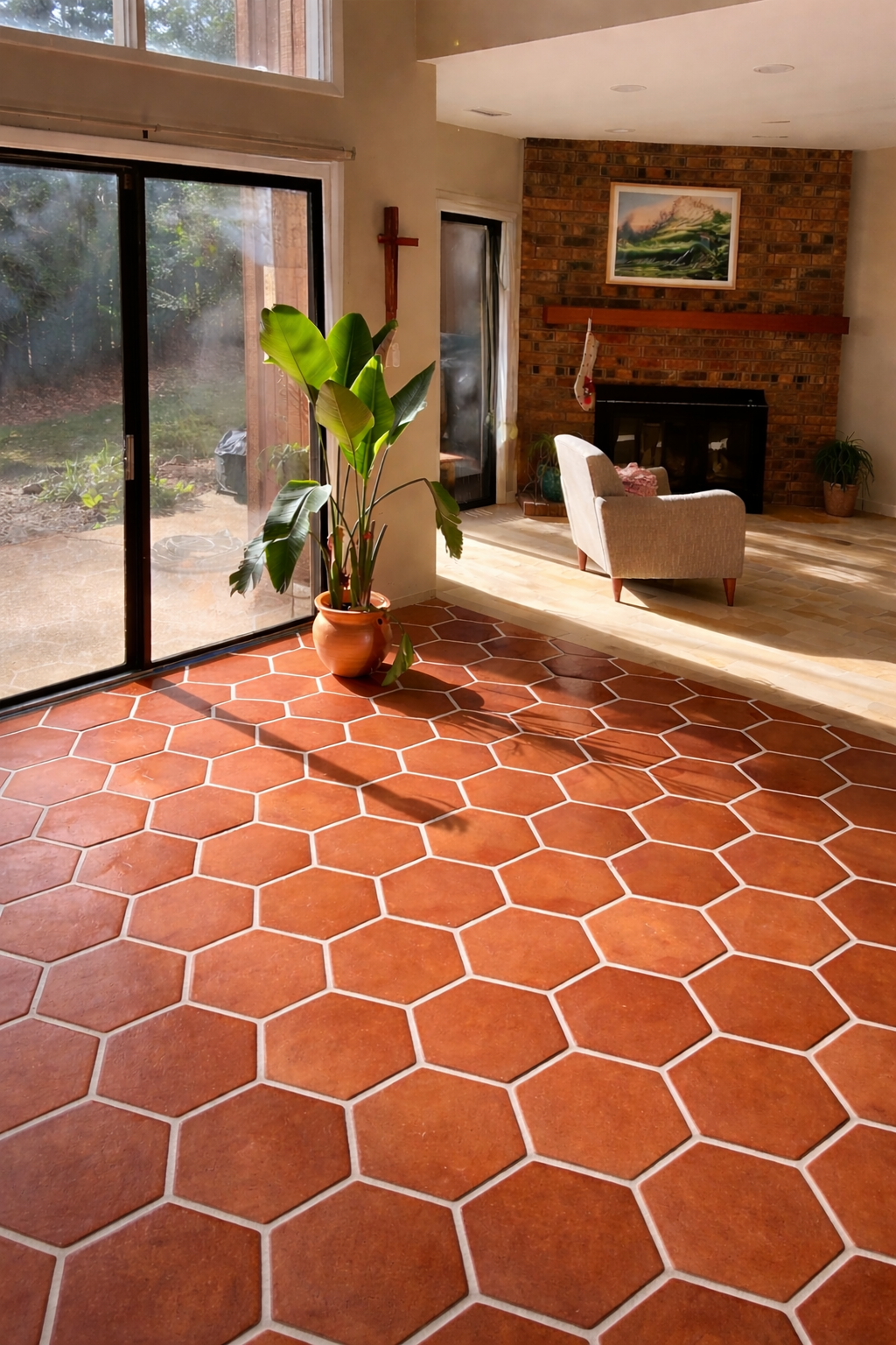 Hexagonal Clay Floor Tile Clay Hexagonal Red Floor Tile Flexible Brick Tile & Exposed Terracotta Panel - UrbanClay India