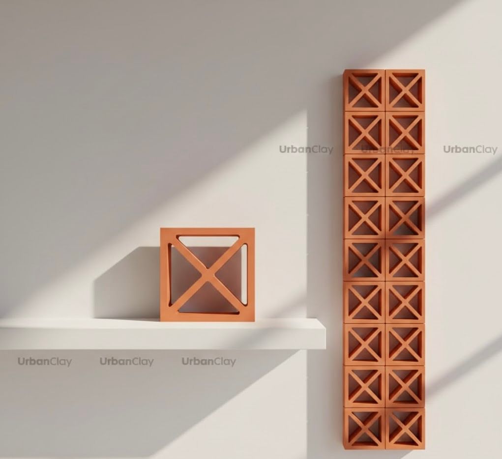 Clay Breeze Blocks Clay Sapphire Jaali Flexible Brick Tile & Exposed Terracotta Panel - UrbanClay India