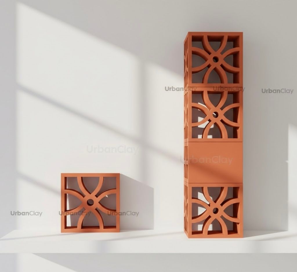 Clay Breeze Blocks Floral jaali Flexible Brick Tile & Exposed Terracotta Panel - UrbanClay India