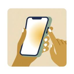 Illustration of a fingertip pressing the power button as the screen lights up
