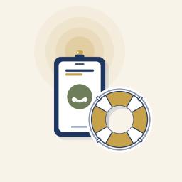 Illustration of a smartphone with a life ring and emergency beacon