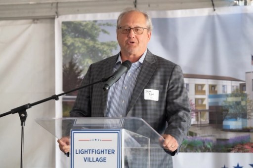 Guests at the Lightfighter Village wall-raising ceremony, November 2023
