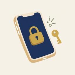 Illustration of a smartphone with a friendly padlock and key