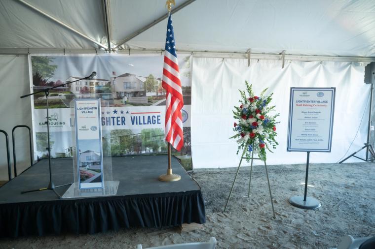 The Lightfighter Village wall raising at Fort Ord