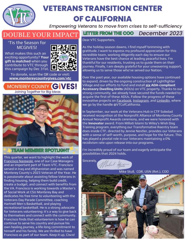 First page of the December 2023 VTC newsletter