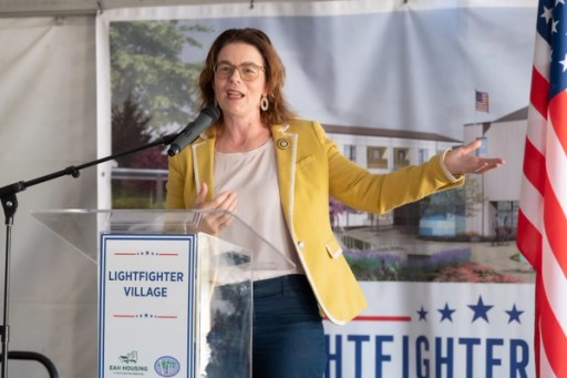 Guests at the Lightfighter Village wall-raising ceremony, November 2023