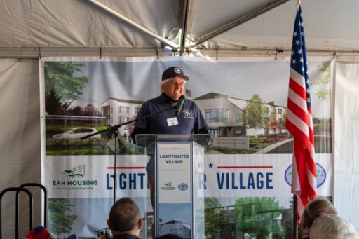 Mayor Delgado at the Lightfighter Village Wall Raising Ceremony