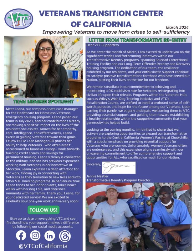 First page of the March 2024 VTC newsletter