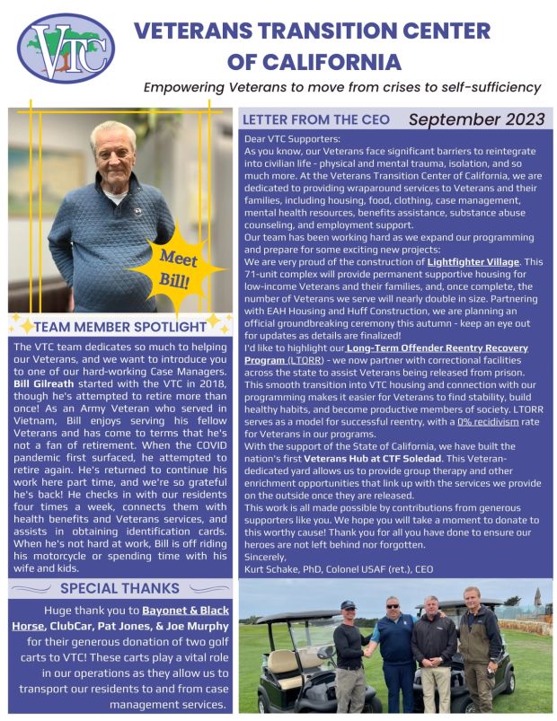 First page of the September 2023 VTC newsletter