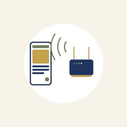 Illustration of a smartphone connecting to a home Wi-Fi router