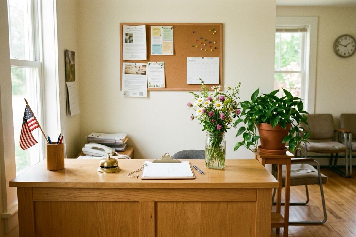 The reception desk at the VTC campus with a visitor sign-in sheet