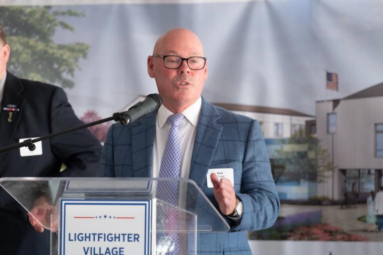 The Lightfighter Village wall raising at Fort Ord