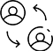 Two people inside a circle, surrounded by arrows pointing in different directions.