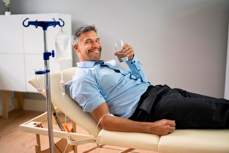 A healthy man receiving youth plasma
