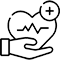 A hand holding a heart with a heartbeat icon, symbolizing life.