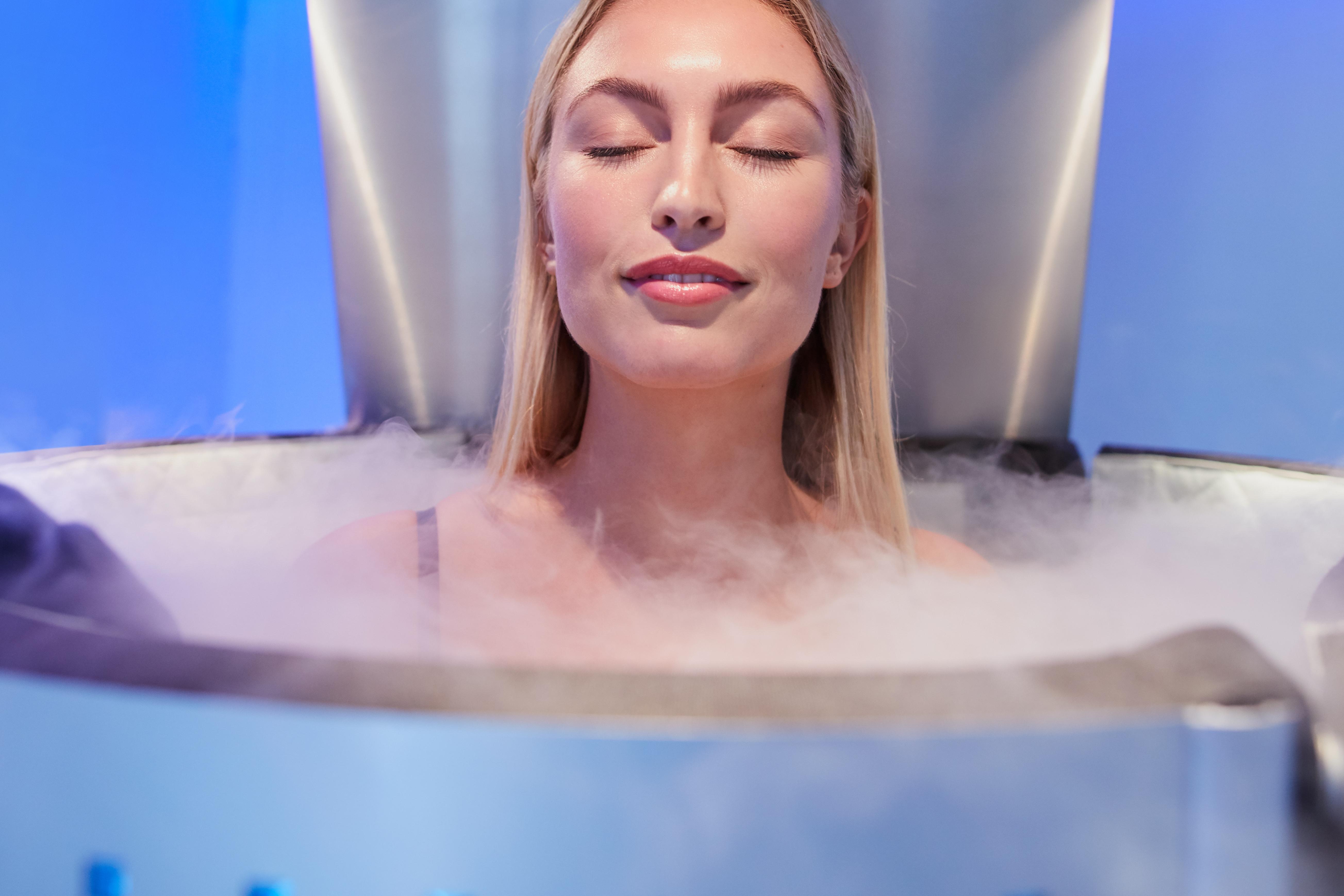 A woman enjoying cryogenics