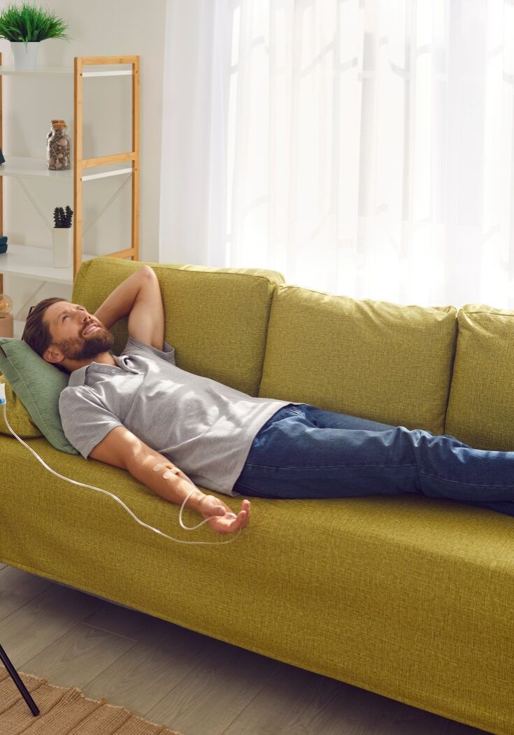 Man Receiving IV infusion at home