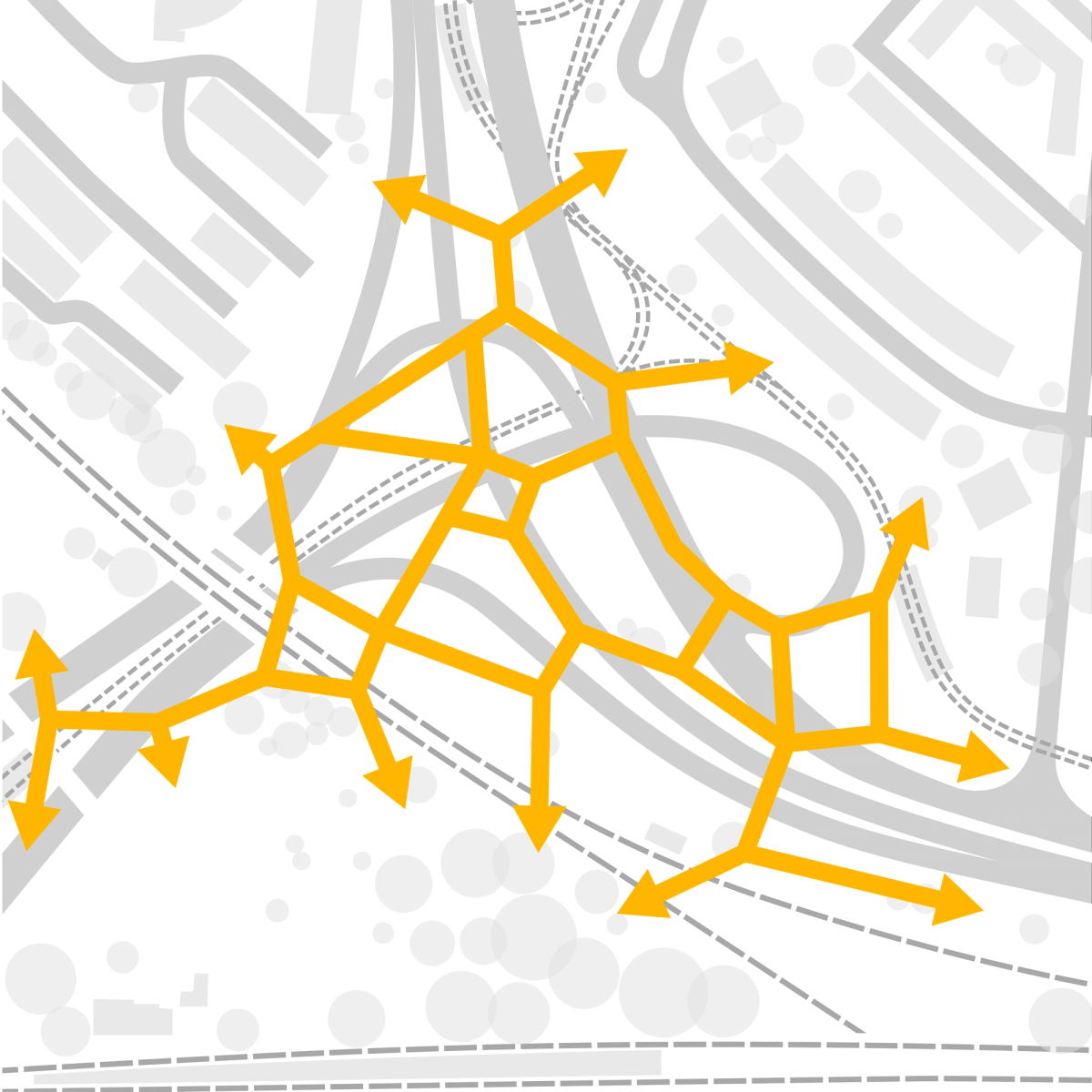 The new design of the area is shaped by the most frequently used pedestrian routes. Vehicle traffic is directed below ground level.