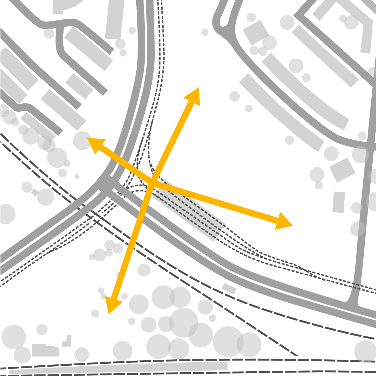A ground-level intersection would be suitable for vehicle traffic but would still pose an obstacle for pedestrians.