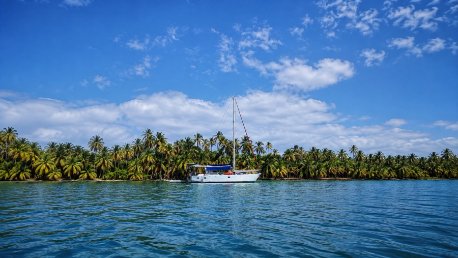 Velero explorer con San Blas de fondo