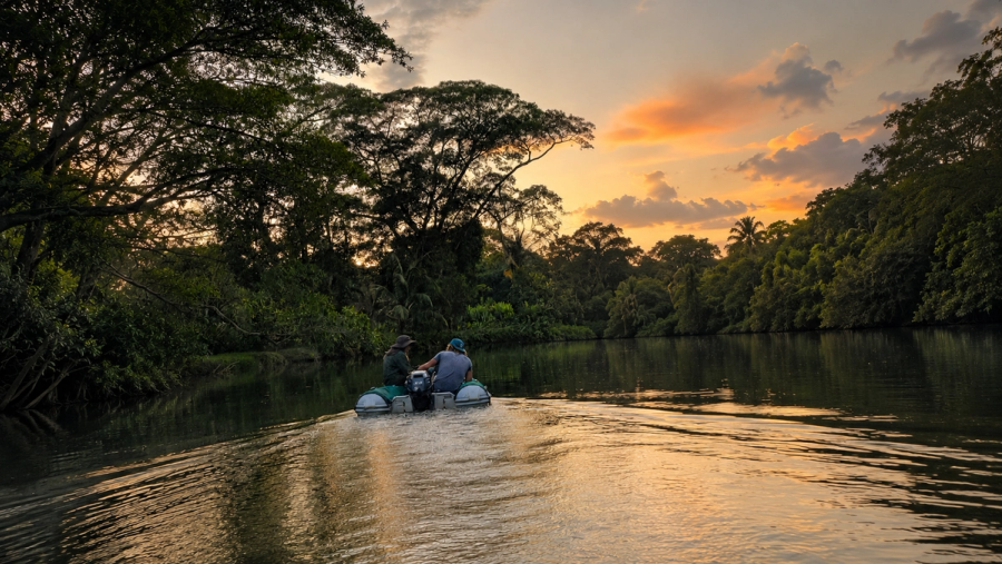 Excursion en el dinghy por Rio Diablo al atardecer, en Narganá