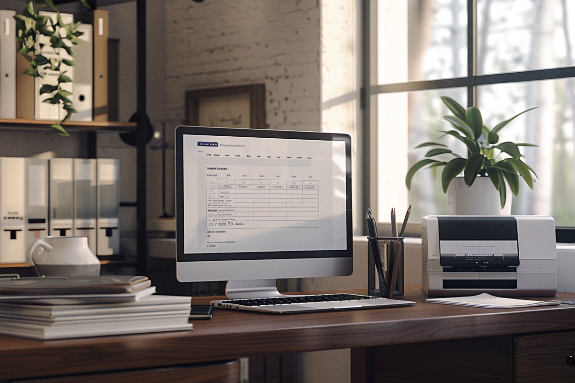 Schreibtisch mit Computer, mit einer E-Rechnung für einen Verein