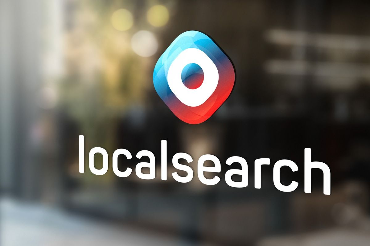 Logo von Localsearch auf einer Glastür
