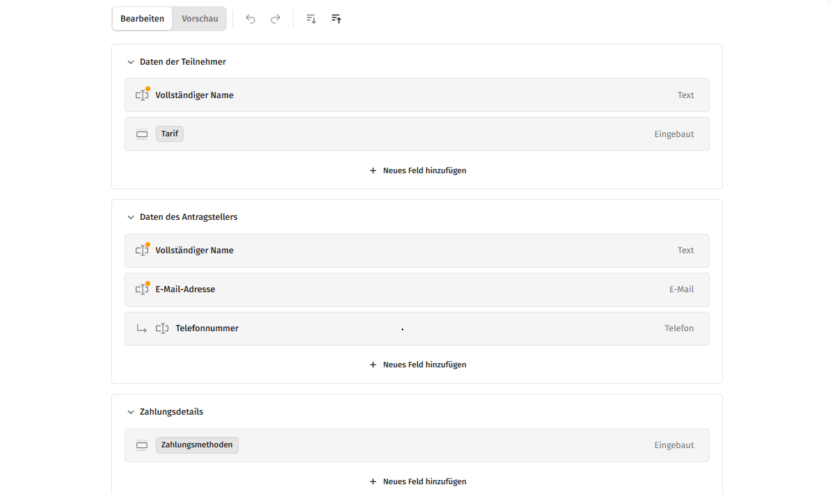 Anpassbare Buchungsformulare