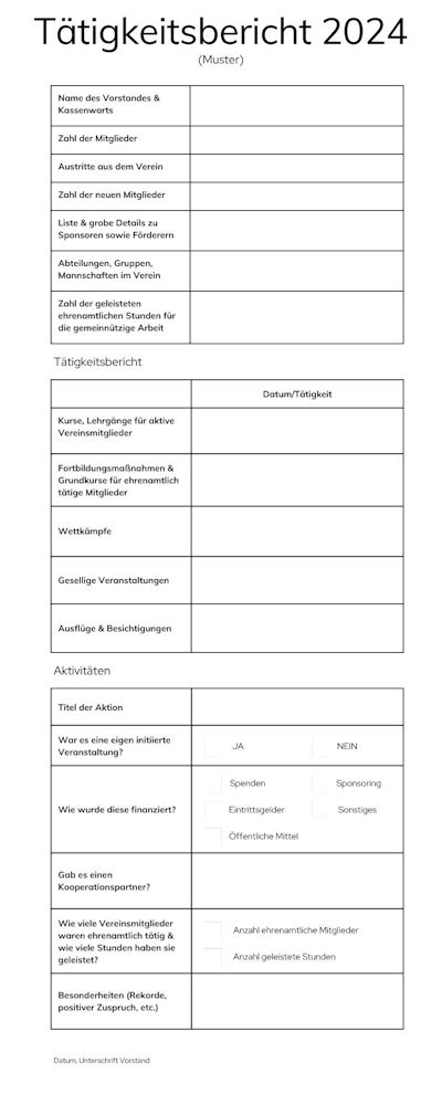 Tätigkeitsbericht im Verein Muster