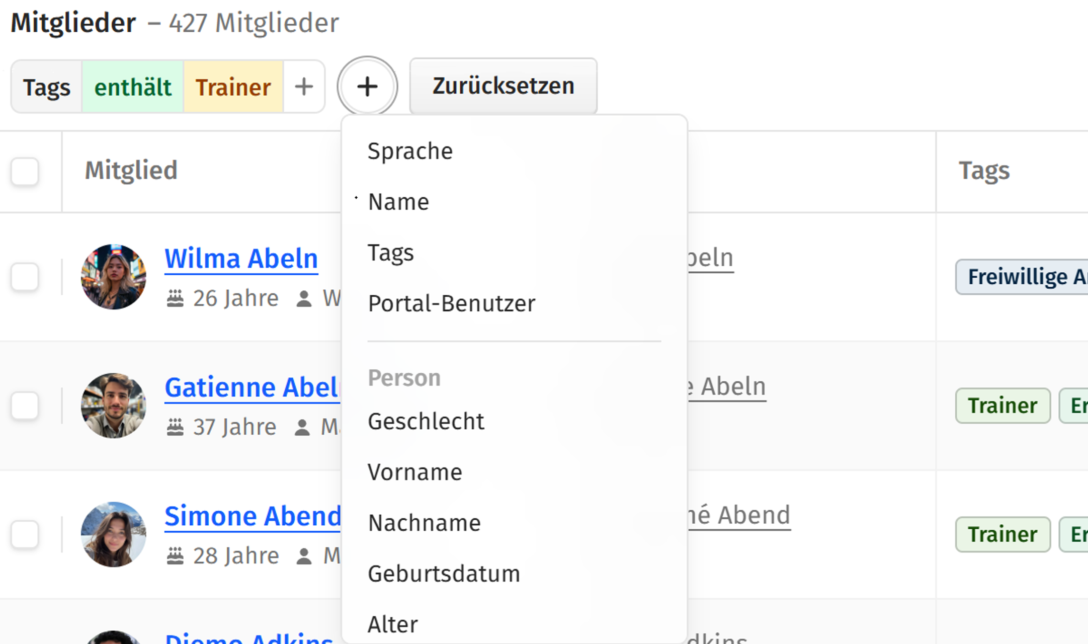 Mitglieder filtern 