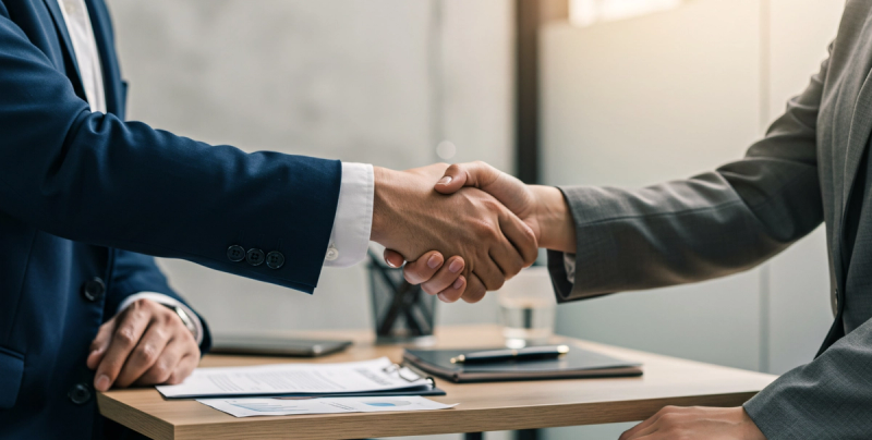 Zwei Geschäftsmänner geben sich die Hände, Handschlag, Sponsoring