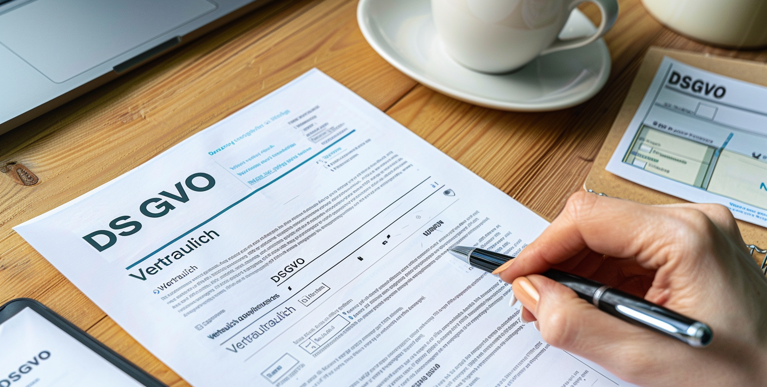 Datenübermittlung nach DSGVO, Formular, Hand mit Stift