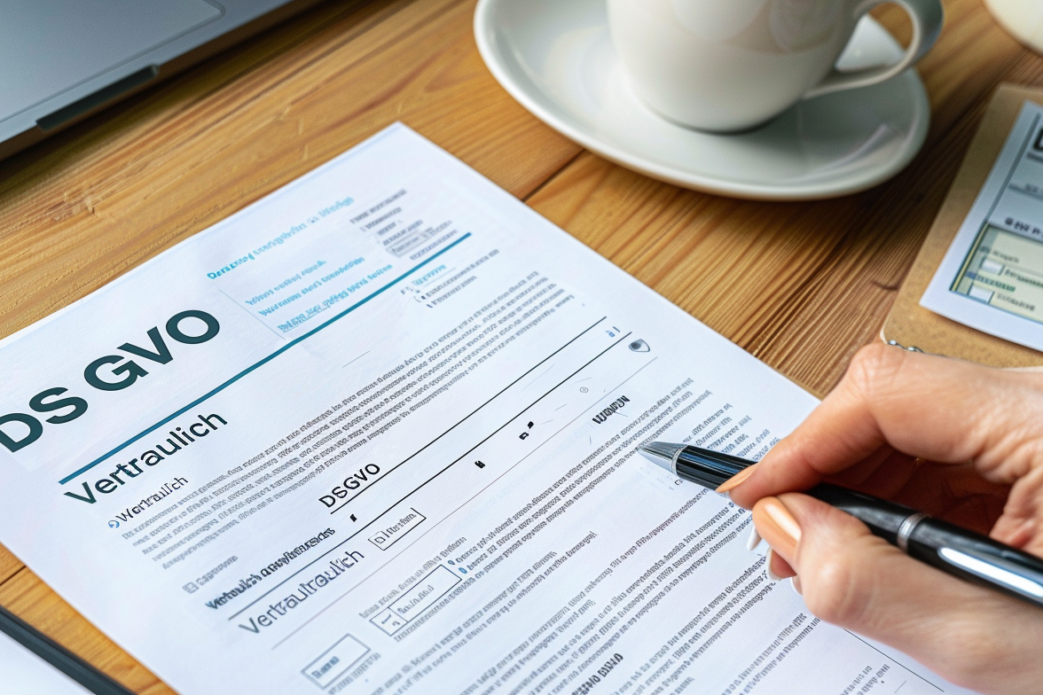 Datenübermittlung nach DSGVO, Formular, Hand mit Stift