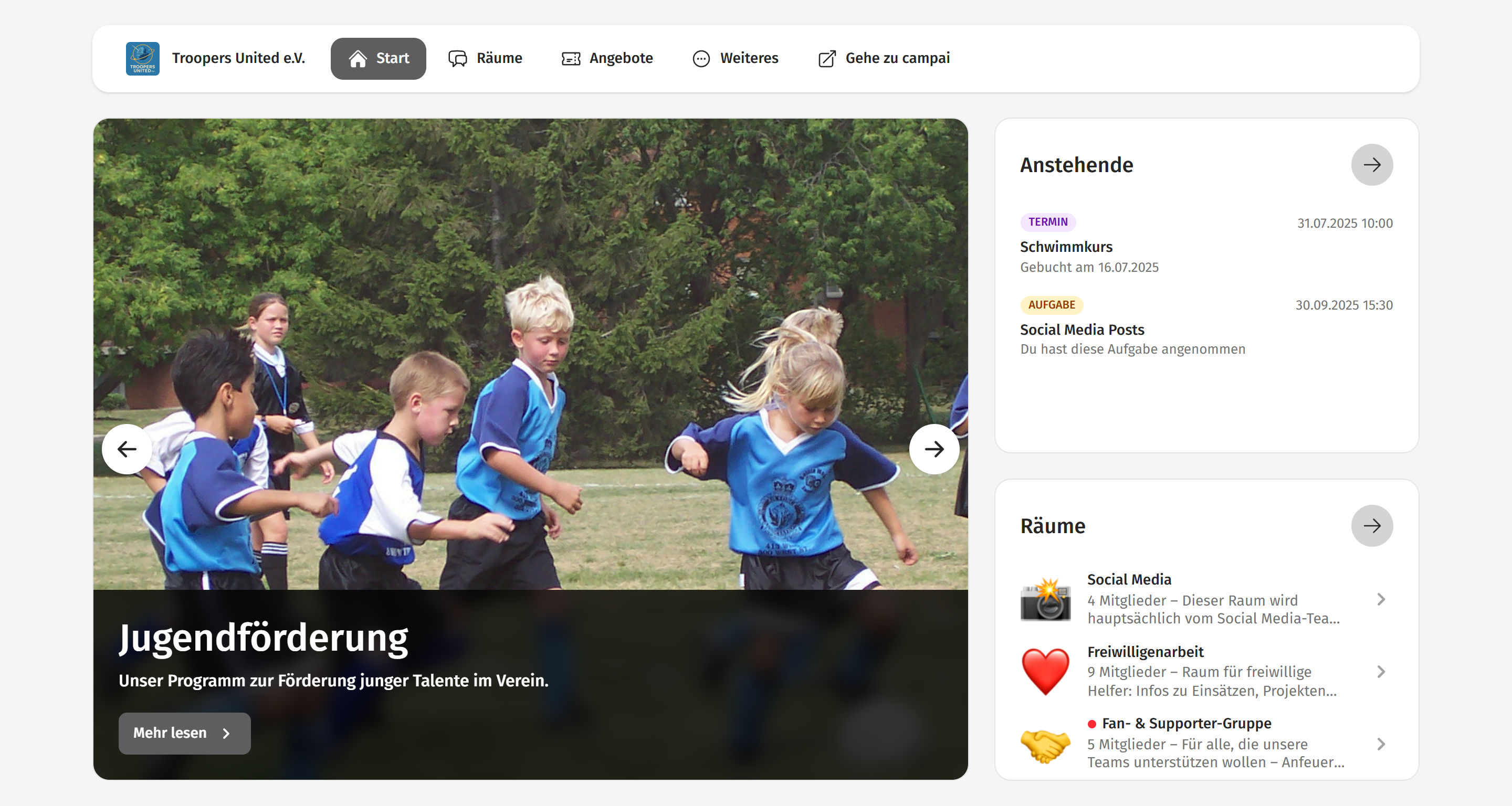 Darstellung des Adminbereichs der campai Vereinsapp