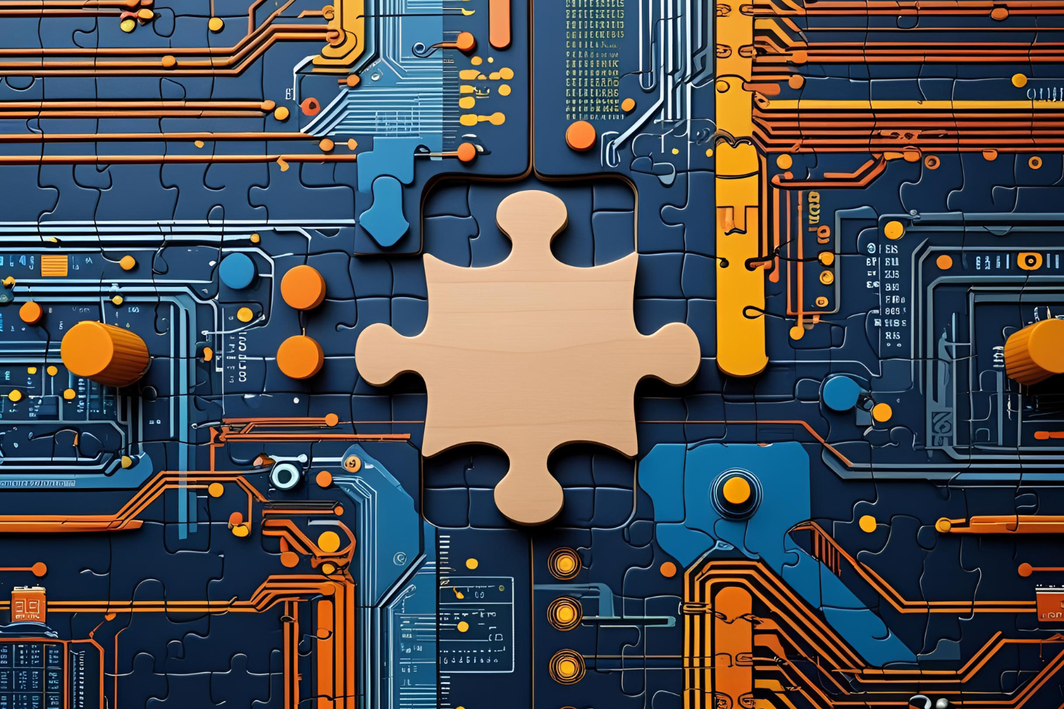 technisches Puzzle mit fehlendem Teil