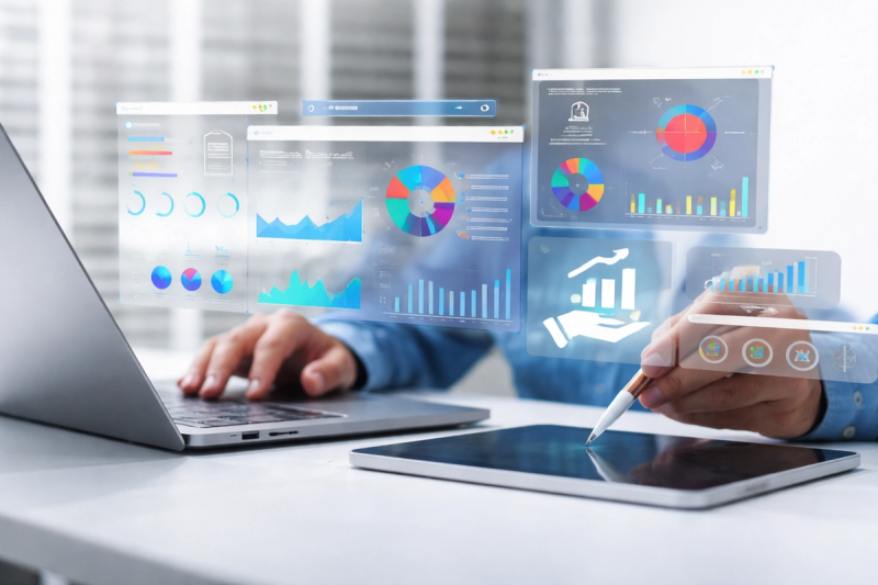 Moderne Arbeitsumgebung mit Hologrammen