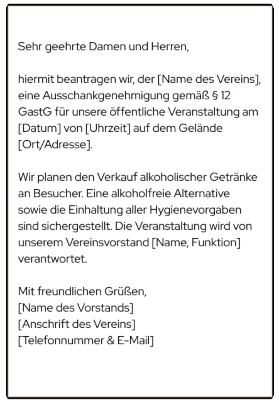 Mustervorlage Schankengenehmigung
