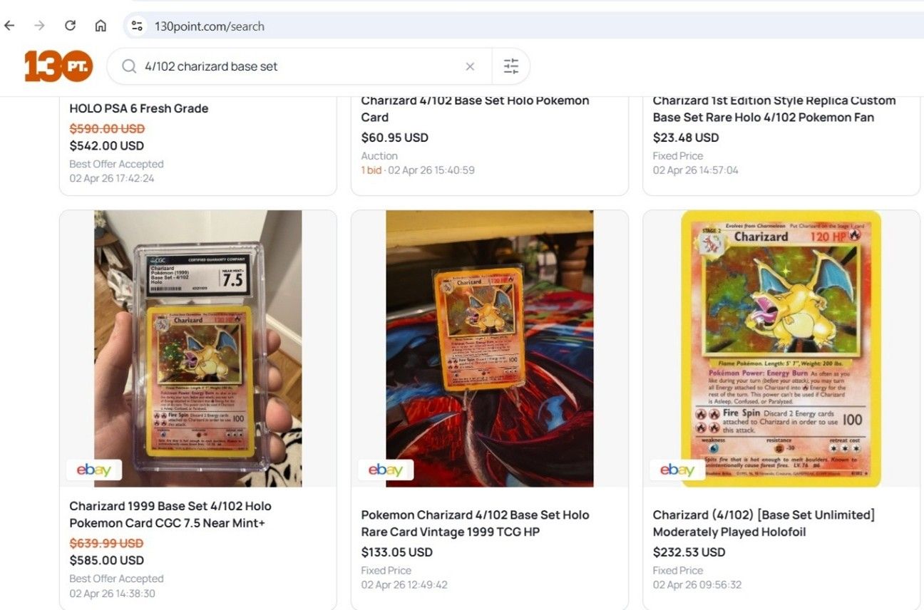 Screenshot av 130point.com – Tatt av Michael Forbes