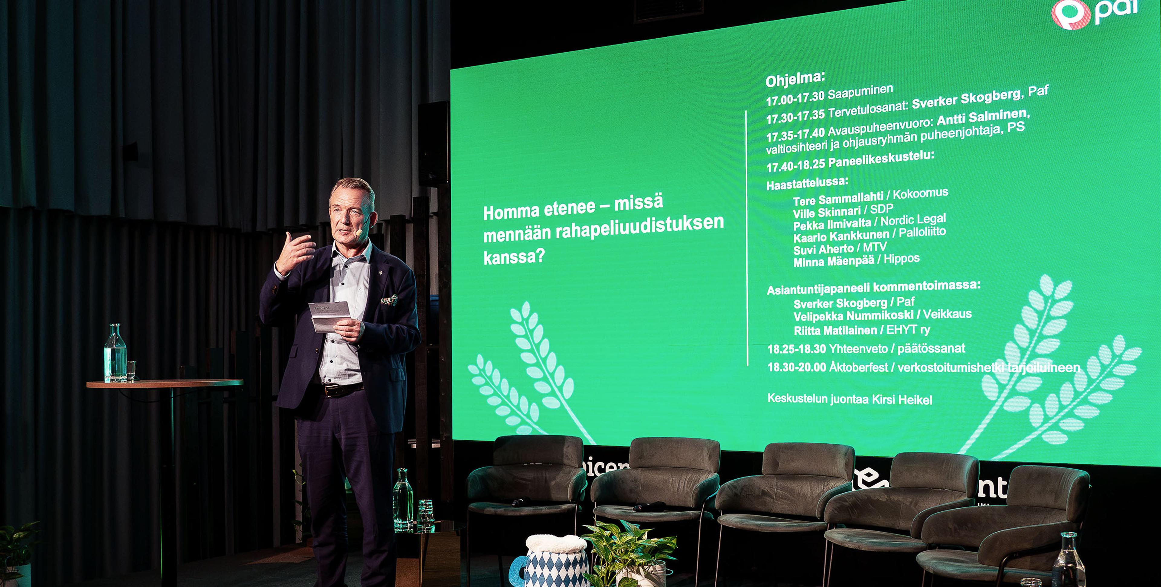 Sverker Skogberg presents Paf's five key points in Helsinki 2024