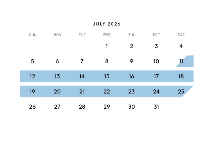 Interactive booking calendar on the Sibarth website showing a selected range of dates for luxury villa rentals