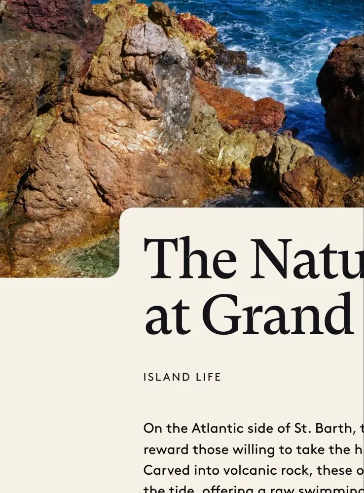 Typography close-up from an article page within the St. Barths Life section of the Sibarth website