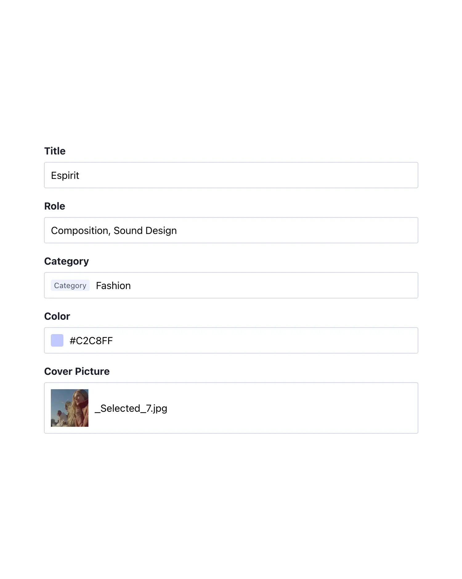 Screenshot of the project editor interface in Hygraph, the headless CMS used for SAATU's portfolio, showing how the team manages content and MP3 files.