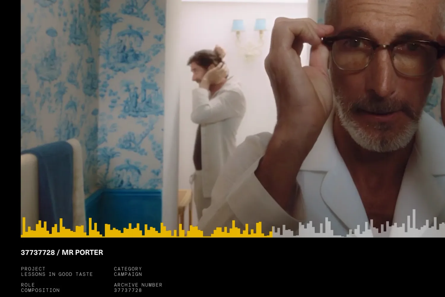 View of SAATU's custom video player, featuring an integrated audio waveform powered by waveform.js, visually highlighting the sound design.