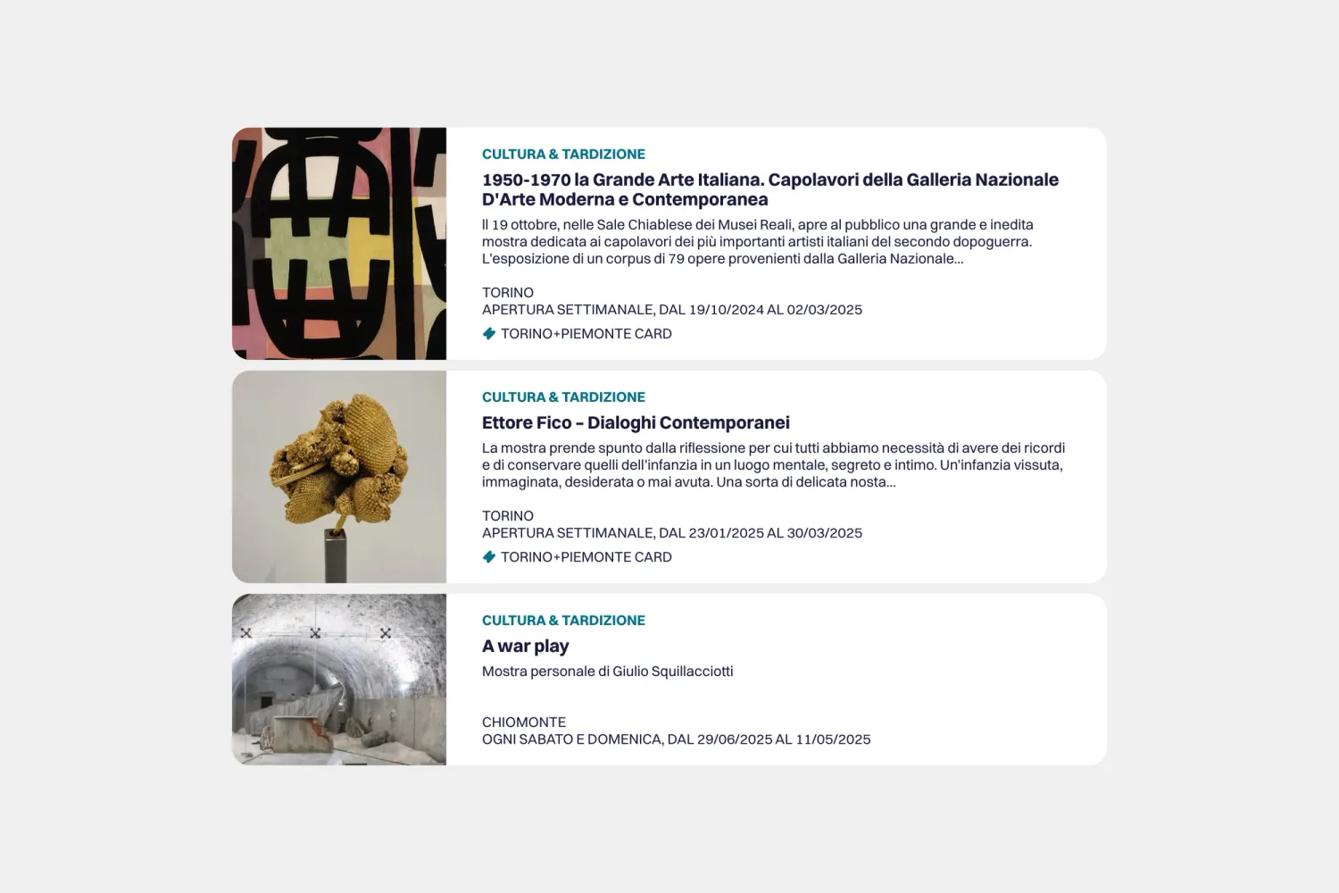 View of events listed in the agenda section of the TTP website, showcasing entries from the smart events calendar with complex scheduling capabilities.