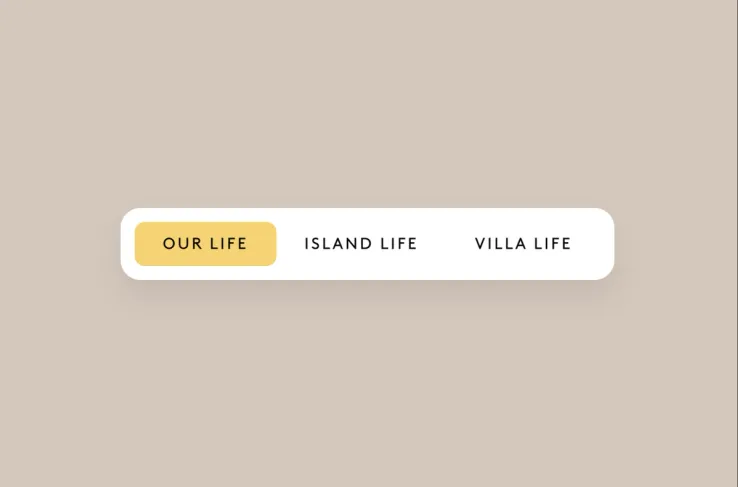 Sticky navigation bar on the Sibarth website allowing users to seamlessly filter blog categories like Our Life, Island Life, and Villa Life
