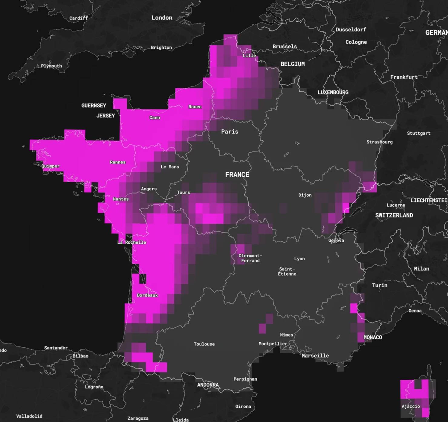 France map in E3CI Datastation case study