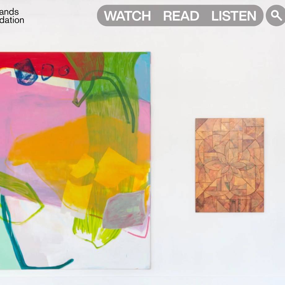 Homepage screenshot of the Freelands Foundation website, featuring a photo from an exhibition, built by Upclose to support artists and educators.
