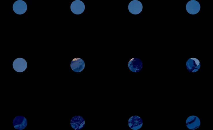 Animated bubbles revealing an image background, demonstrating a custom-built scroll-triggered animation on the Pertex site for smooth and engaging visual storytelling.