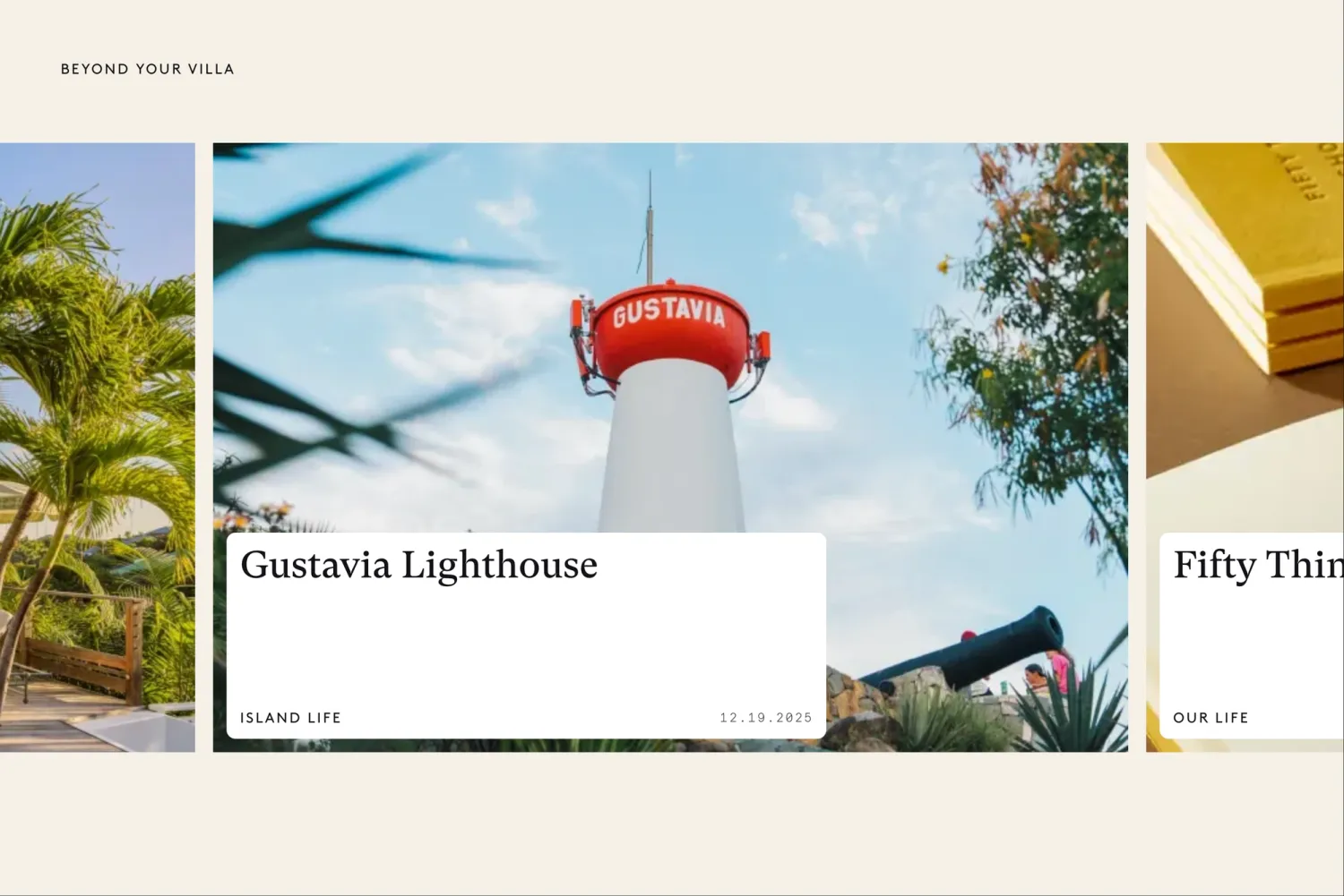 Carousel of featured articles from the St. Barths Life editorial section on the Sibarth website